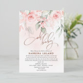 Oh Baby! シャワーメール ヴィンテージ ブラッシュピンク ローズ 箔招待状 (立ち正面)