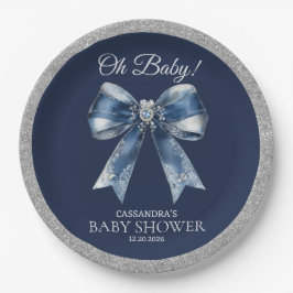 Oh Baby シルバーグリッターボウ クリスマスベビーシャワー ペーパープレート