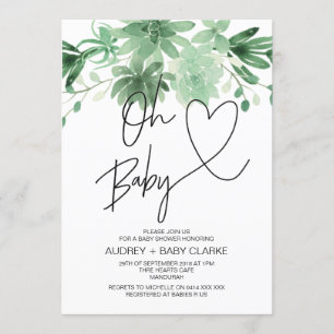 Oh Baby ジェンダーニュートラル ベビーシャワー 多肉植物 招待状
