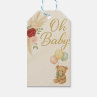 Oh Baby! テディベアとパンパスフラワーベイビーシャワー ギフトタグ
