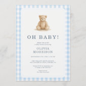 Oh Baby テディベア ギンガム ベビーシャワー 招待状 (正面)
