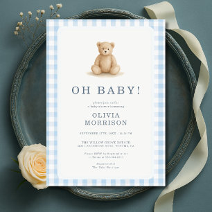 Oh Baby テディベア ギンガム ベビーシャワー 招待状