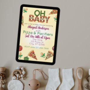 Oh Baby、ピザ&パシフィア ベビーシャワー 招待状