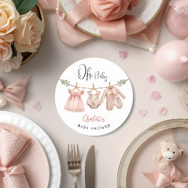 Oh Baby ピンクの花柄ベビーシャワー ラウンドペーパーコースター