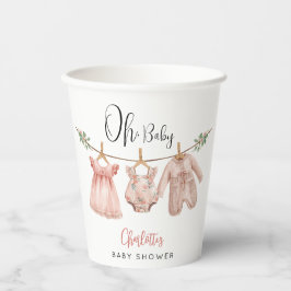 Oh Baby ピンクの花柄ベビーシャワー  紙コップ