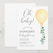 Oh Baby, ベイビーシャワーの招待状, 黄色の風船 招待状 (正面/裏面)