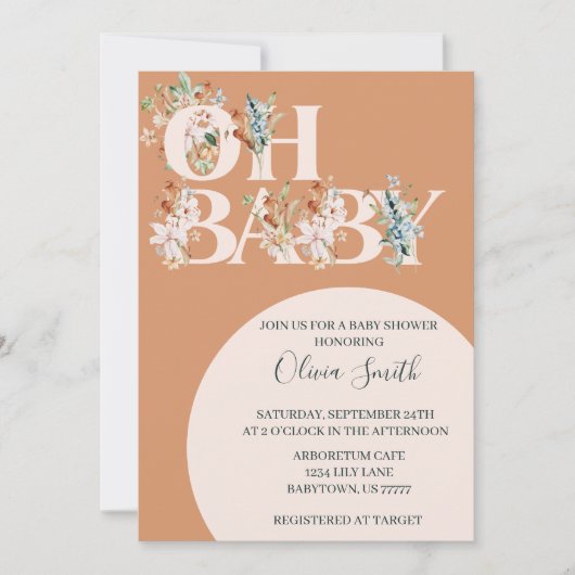OH BABY ボーホー フラワーベイビーシャワー 招待状 (正面)