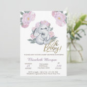 Oh Baby 花柄の象のベビーシャワー 招待状 (スタンド正面)