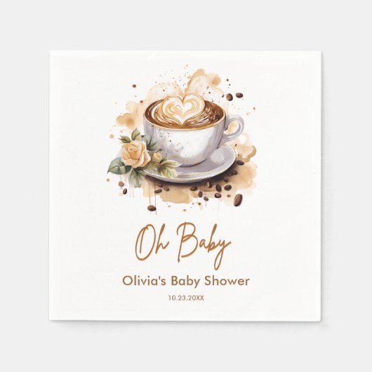 Oh Baby A Baby is Brewing Brown Coffee Baby Shower スタンダードカクテルナプキン (正面)