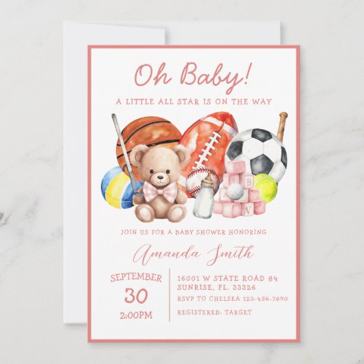 Oh Baby ALL STAR SPORT Baby Shower Invitation 招待状 (正面)