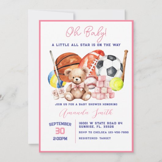 Oh Baby ALL STAR SPORT Baby Shower Invitation 招待状 (正面)