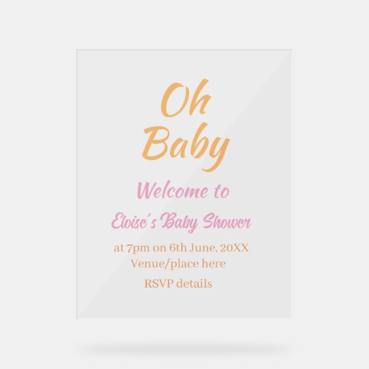OH BABY BABY SHOWER ORANGE PURPLE SIMPLE MINIMAL アクリルサイン (正面)
