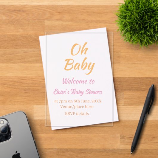 OH BABY BABY SHOWER ORANGE PURPLE SIMPLE MINIMAL アクリル招待状 (インサイチュ (招待状))