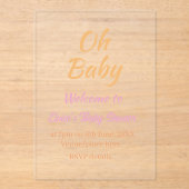 OH BABY BABY SHOWER ORANGE PURPLE SIMPLE MINIMAL アクリル招待状 (正面)