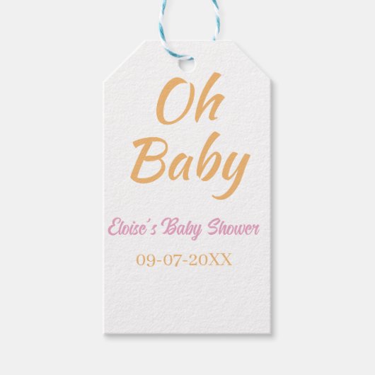 OH BABY BABY SHOWER ORANGE PURPLE SIMPLE MINIMAL ギフトタグ (正面)
