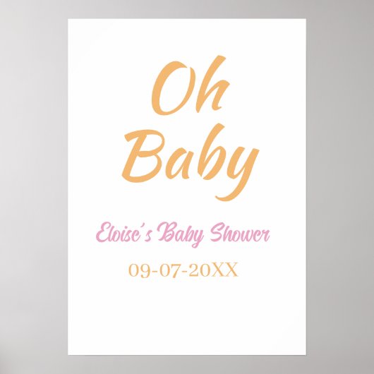 OH BABY BABY SHOWER ORANGE PURPLE SIMPLE MINIMAL ポスター (正面)