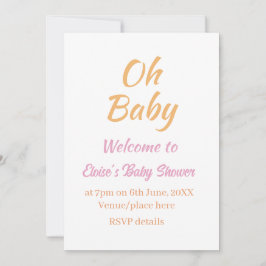 OH BABY BABY SHOWER ORANGE PURPLE SIMPLE MINIMAL 招待状