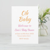 OH BABY BABY SHOWER ORANGE PURPLE SIMPLE MINIMAL 招待状 (スタンド正面)