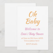OH BABY BABY SHOWER ORANGE PURPLE SIMPLE MINIMAL 招待状 (正面/裏面)