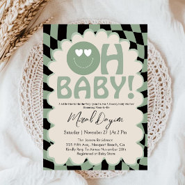 Oh Baby Beige & Sage Groovy Neutral Baby Shower 招待状