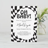 Oh Baby! Black Checkered Modern Baby Shower  招待状 (スタンド正面)