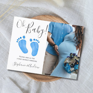 Oh Baby Blue足写真Baby Shower招待状 インビテーションポストカード