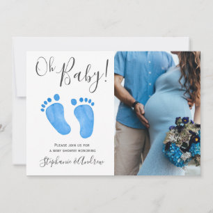 Oh Baby Blue足写真Baby Shower招待状 招待状
