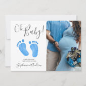 Oh Baby Blue足写真Boy Baby Shower 招待状 (正面)