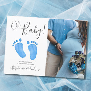 Oh Baby Blue足写真Boy Baby Shower 招待状