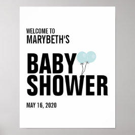 Oh Baby Blue Balloon Baby Showerウェルカムサイン ポスター