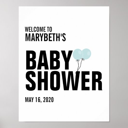 Oh Baby Blue Balloon Baby Showerウェルカムサイン ポスター (正面)