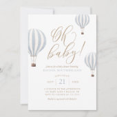 Oh Baby Blue Hot Air Balloon Baby Shower Invitatio 招待状 (正面)