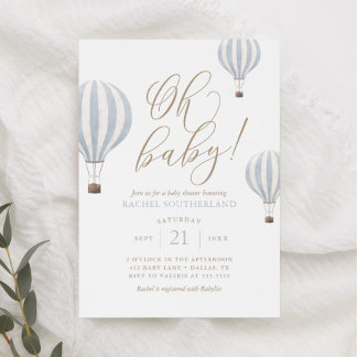 Oh Baby Blue Hot Air Balloon Baby Shower Invitatio 招待状