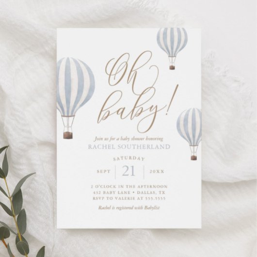 Oh Baby Blue Hot Air Balloon Baby Shower Invitatio 招待状