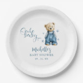 Oh Baby Blue Jean Baby Denim Baby Shower ペーパープレート (正面)