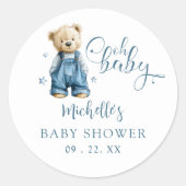 Oh Baby Blue Jean Baby Denim Baby Shower ラウンドシール (正面)