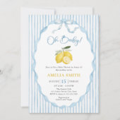 Oh Baby Blue Lemon Theme Baby Shower 招待状 (正面)