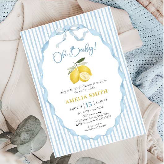 Oh Baby Blue Lemon Theme Baby Shower 招待状