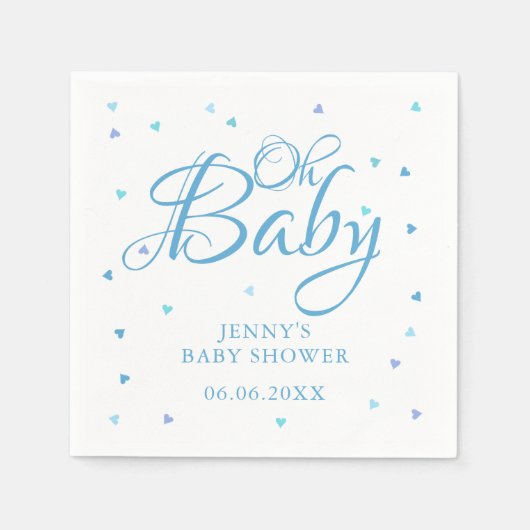 Oh Baby Blue LoveハートBaby Shower / Sprinkle スタンダードカクテルナプキン (正面)
