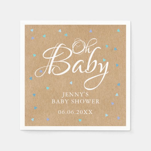 Oh Baby Blue LoveハートBaby Shower / Sprinkle スタンダードカクテルナプキン (正面)