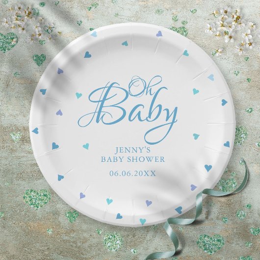 Oh Baby Blue LoveハートBaby Shower / Sprinkle ペーパープレート