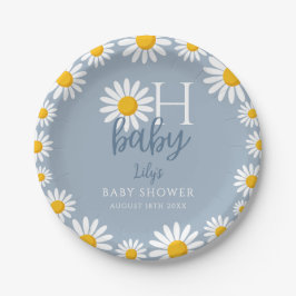 Oh Baby Blue Modern Daisy Baby Shower ペーパープレート