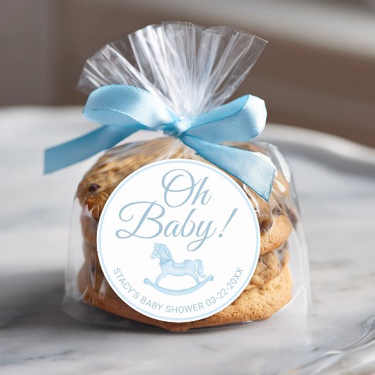 Oh Baby Blue Rocking Horse Baby Shower Favor  ラウンドシール