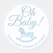 Oh Baby Blue Rocking Horse Baby Shower Favor  ラウンドシール (正面)