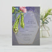 Oh Baby Blue - Sweet Peas in a Pod Baby Shower 招待状 (スタンド正面)