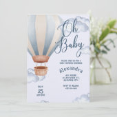 Oh Baby Blue Watercolor Air Balloon Baby Shower   招待状 (スタンド正面)