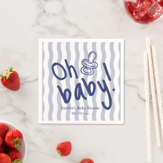 Oh Baby Blue Wavy Stripes ベビーシャワー スタンダードカクテルナプキン