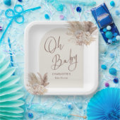 Oh Baby Boho Pampas Grass Neutral Baby Shower ペーパープレート (パーティー)