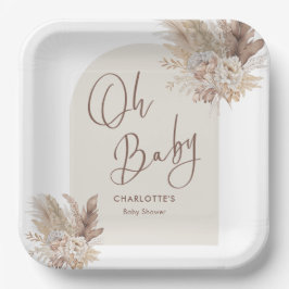 Oh Baby Boho Pampas Grass Neutral Baby Shower ペーパープレート