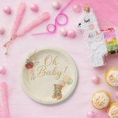 Oh Baby Boho Teddy Bear Baby Shower Round Plate ペーパープレート (パーティー)